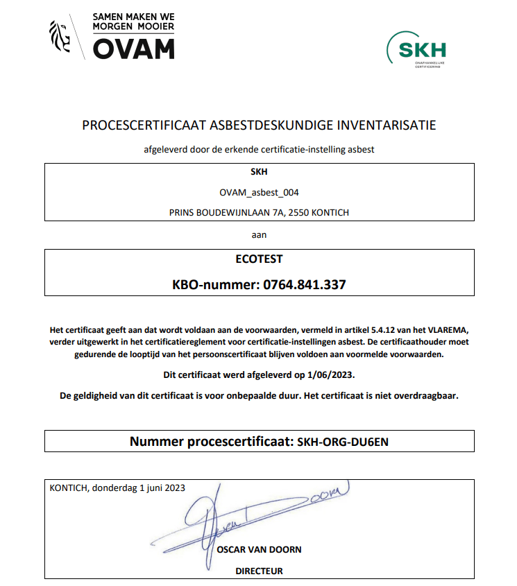 ECOTEST is officieel erkend door OVAM